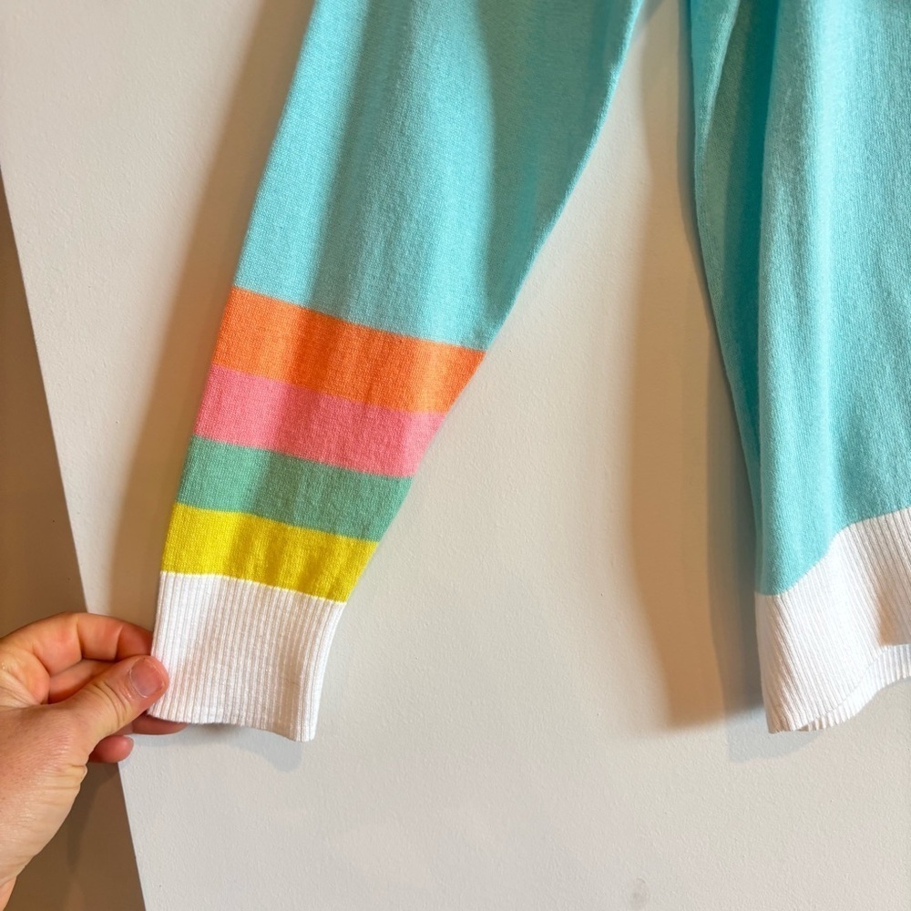 Zaket & Plover Pastel Rainbow Wide Striped Long Sleeve Hoodie Shirt XS Cotton - Picture 3 of 5